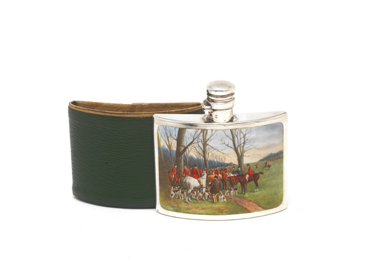 A Victorian silver and enamel spirit flask