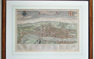 A View of London about the Year 1560. Reduced to this Size from a Large Print in the collection of Sir Hans Sloane Bart. 1738.