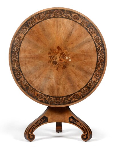 ? A William IV figured walnut , ebony, and specimen marquetry centre table