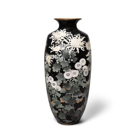 A black-ground cloisonne enamel vase