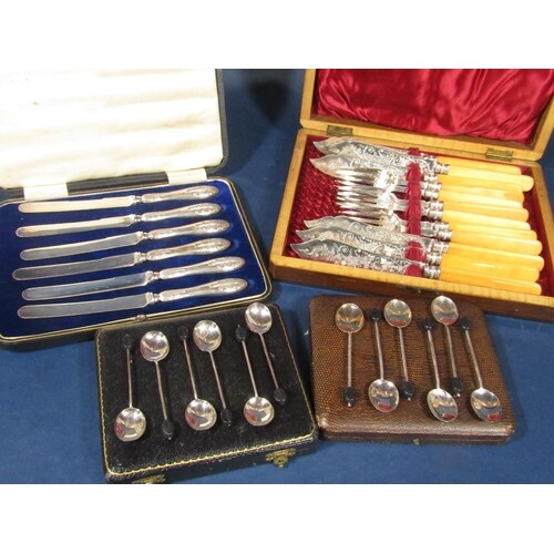 A collection of cased silver flatware comprising a good set ...