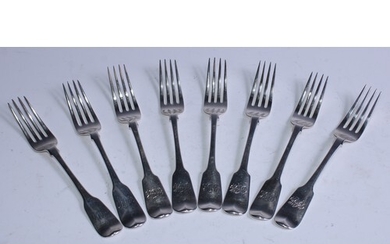 A composed set of eight Victorian Provincial silver Fiddle p...