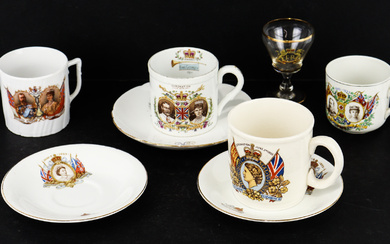 A cup and two mugs commemorating the Coronation of King...