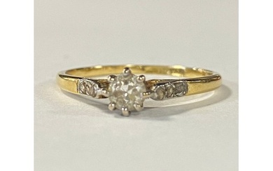 A diamond single stone ring, the old cut diamond between dia...