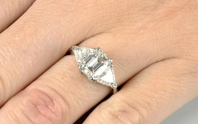 A diamond three-stone ring, with hinged band.Principal