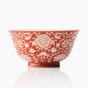 A fine Chinese coral-red reverse decorated ’floral’ bowl