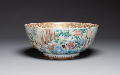 A fine large Chinese Canton famille rose bowl with boys and ladies in an elaborate garden scene
