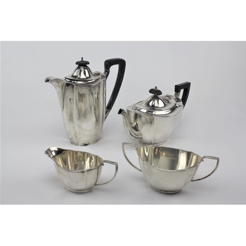 A four piece silver fluted pattern tea set, makers mark BB &...