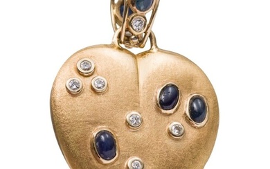 A heart-shaped 18ct gold pendant set with sapphires and diamonds