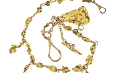 A heavy gold nugget watch chain
