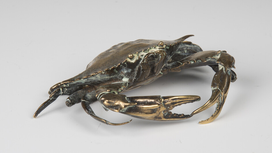 A late 19th century polished cast bronze model of a crab, possibly Japanese, width 15cm (some faults