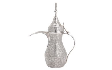 A late 20th Century Egyptian 900 standard silver dallah coffee pot, 1982