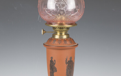 A late Victorian Neoclassical Revival terracotta Young's Patent oil lamp by Hinks & Son, fi