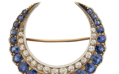 A late Victorian sapphire and diamond crescent brooch