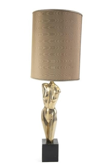 A modern brass figural lamp and shade
