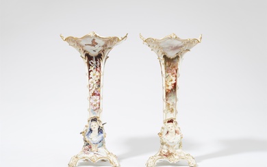 A pair of Berlin KPM porcelain vases with 'weichmalerei' decor