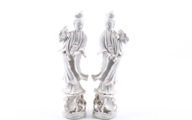 A pair of Chinese blanc de Chine figures of Guanyin.