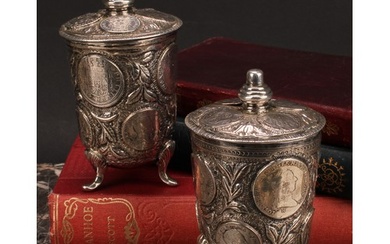 A pair of French silver coin beakers and covers, in the Rena...