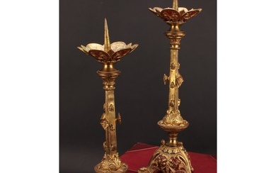 A pair of Historicist gilt metal and painted pricket candles...