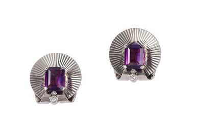 A pair of amethyst earclips, by Tiffany & Co., circa 1945