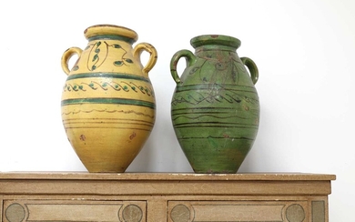 A pair of large French pottery vases