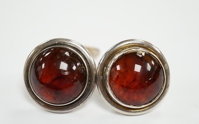 A pair of mid 20th century Danish sterling and cabochon ambe...