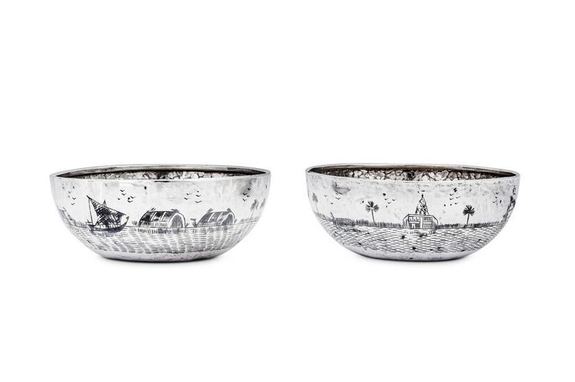 A pair of mid-20th century Iraqi silver and niello