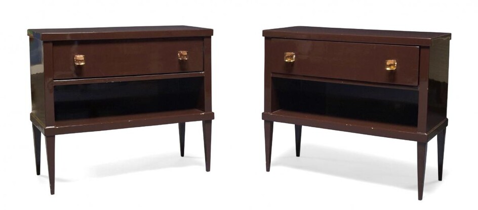 A pair of modern aubergine lacquered side cabinets, late 20th...