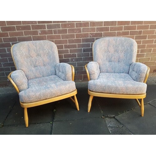 A pair of vintage retro 20th Century Ercol Jubilee beech and...