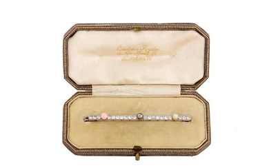 A pearl, conch pearl and diamond bar brooch, circa 1920