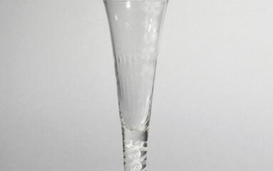 A ratafia glass c.1755-60, the slender drawn bowl...