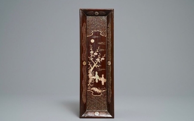 A rectangular Chinese mother of pearl inlaid lacquered...