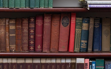 A shelf lot of vintage books mainly pertaining to poetry to include Kipling's Rubiyat and Tennyson's works.