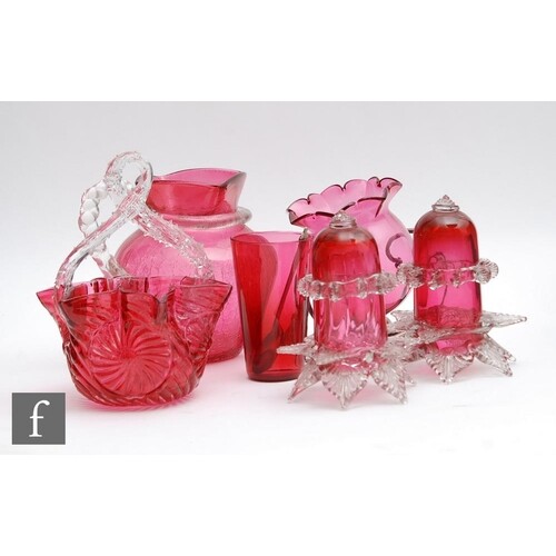 A small collection of late 19th Century cranberry glass to c...