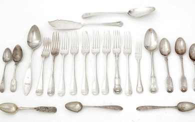 A small mixed lot of antique silver flatware and cutlery.