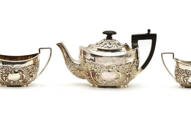 A three piece Victorian silver tea set