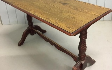 A vintage dining pub table, on a later pedestal base. Dimens...
