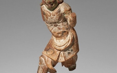 A wood figure of Idaten. 14th century