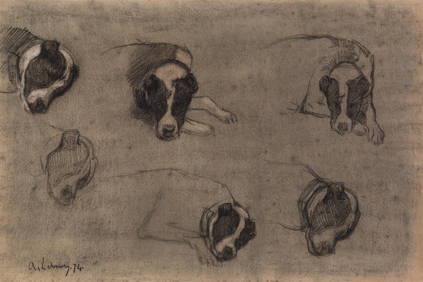 ALBERT LEBOURG (Montfort-sur-Risle 1849-1928 Rouen) Studies of a Sleeping Dog, Mustapha, Algiers. Black...