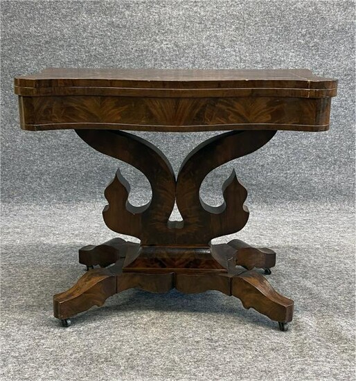 AMERICAN EMPIRE CARD TABLE W/ LYRE BASE 29 1/4" TALL X