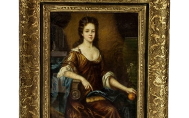 AN 18TH CENTURY PORTRAIT OIL PAINTING ON CANVAS, mounted on ...