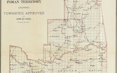AN ANTIQUE MAP, "Indian Territory Showing Townsites