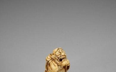 AN EARLY IVORY NETSUKE OF A REPENTING ONI