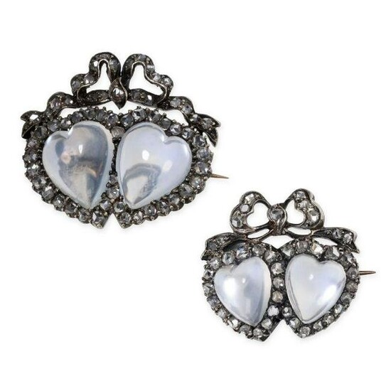 AN EXQUISITE PAIR OF ANTIQUE MOONSTONE AND DIAMOND