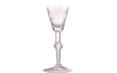 AN UNUSUAL MID-18TH CENTURY JACOBITE WINE GLASS