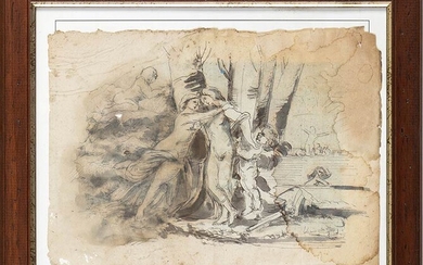ANONYMOUS, 19th CENTURY Mythological scene Pen and watercolor on paper,...