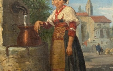 ANONYMOUS PAINTER XIX Century Ciociara at the fountain Oil...