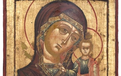 ANTIQUE 19TH C RUSSIAN ICON OF OUR LADY OF KAZAN