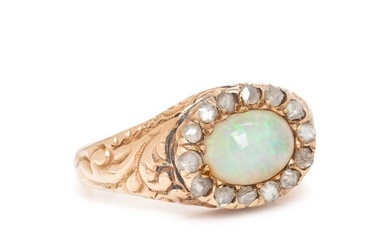ANTIQUE, ROSE GOLD, OPAL AND DIAMOND RING