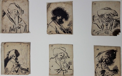 ARGALL Edward (XVIIème siècle) - 12 portraits d'hommes. Plume et lavis d'encre. 11 monogramées EA...